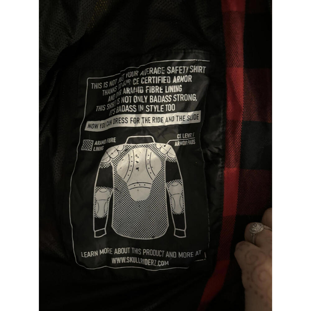 Road Armor by Skull Riderz Red Checkered Flannel Hoodie Shirt - Picture 4 of 8